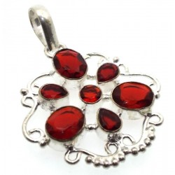 Garnet Indian Silver Pendant 01